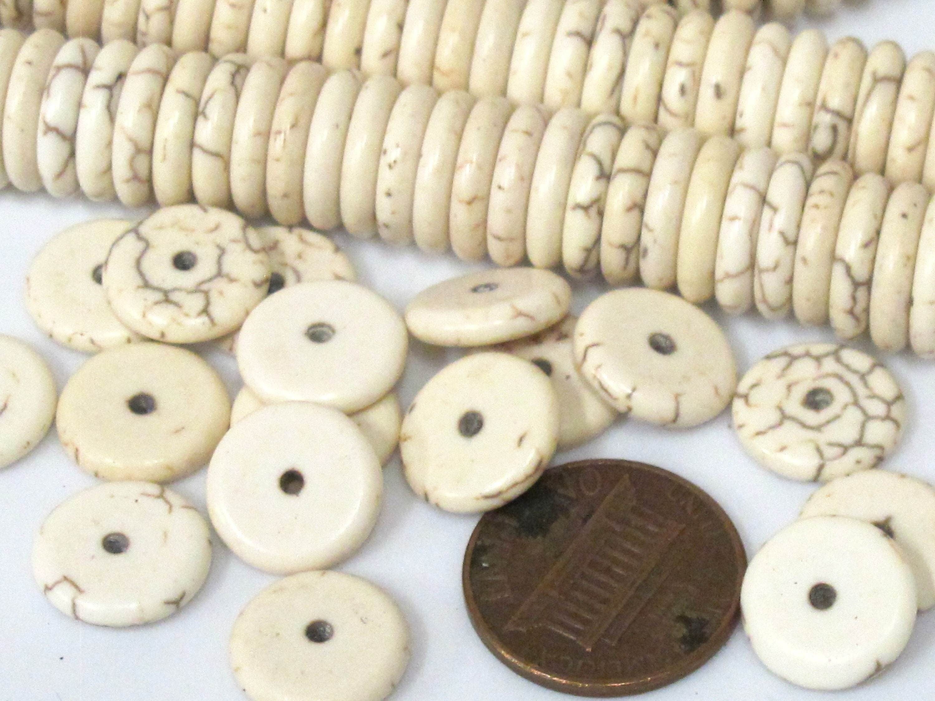 20 Beads - White cream color howlite rondelle flat disc heishi rondelle beads 12 mm size - GM437