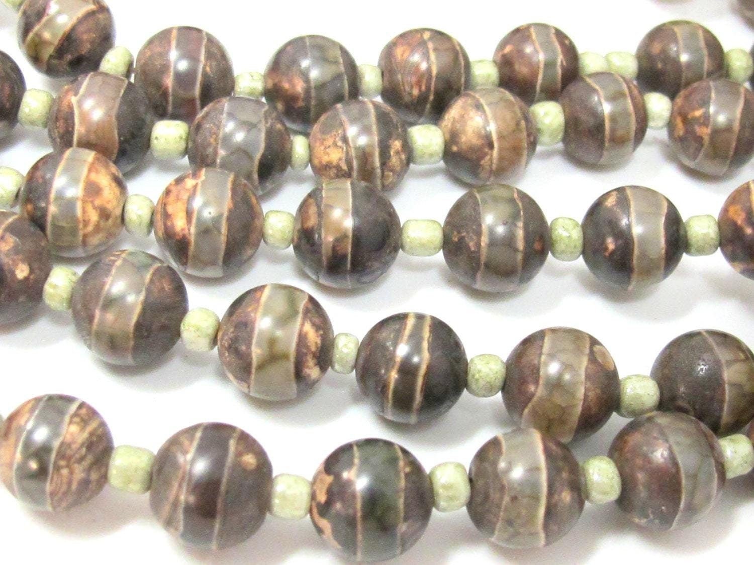 10 BEADS - Tibetan agate gemstone beads 10 - 11 mm size rustic brown color- GM413