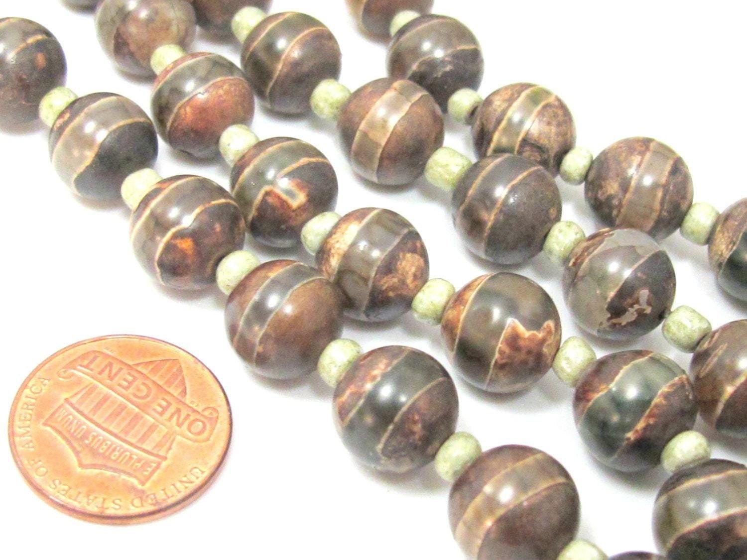 10 BEADS - Tibetan agate gemstone beads 10 - 11 mm size rustic brown color- GM413