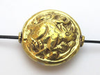 2 Beads - Large 35 mm size Tibetan brass repousse rabbit design focal pendant bead antiqued golden color - BD426s