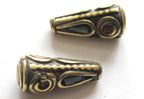 2 Beads - Tibetan cone shape brass beads with turquoise inlay - BD477