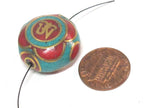 1 BEAD - Ethnic Tibetan om prayer bead with turquoise inlay 23 - 24 mm wide - BD567B