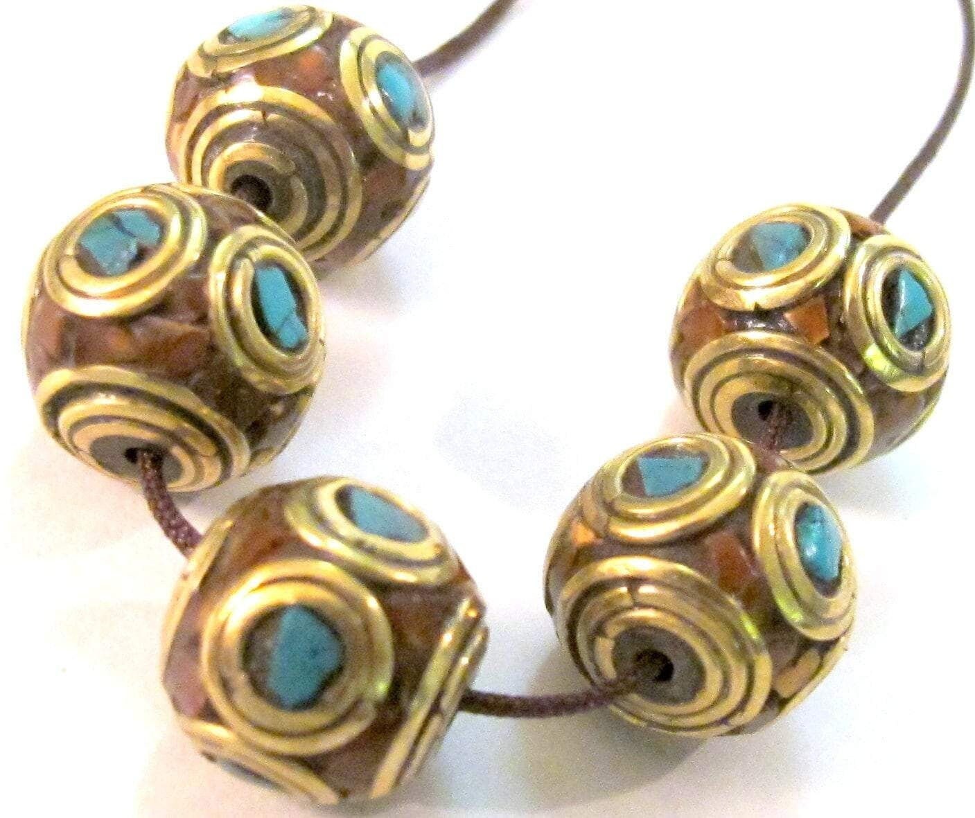 Beautiful Oval shape brass beads from Nepal - 2 beads-BD044
