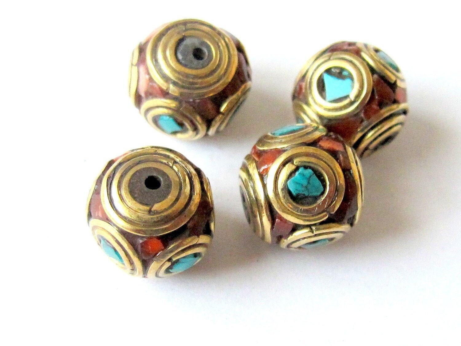 Beautiful Oval shape brass beads from Nepal - 2 beads-BD044