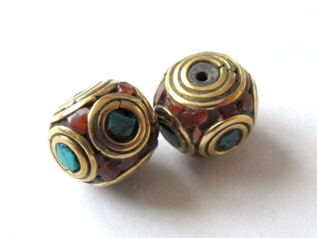 Beautiful Oval shape brass beads from Nepal - 2 beads-BD044