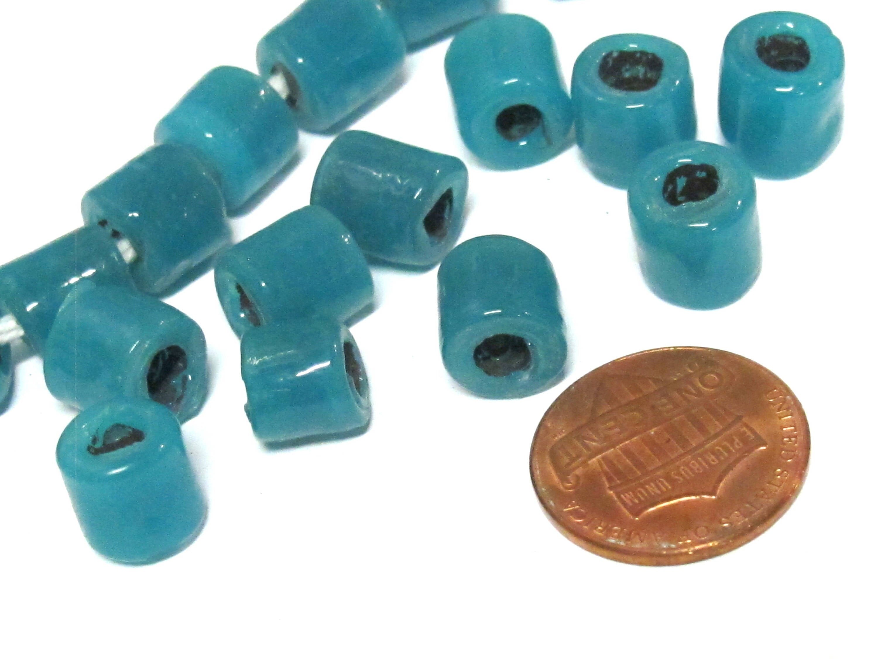 10 Beads-Nepal ethnic glass beads teal Blue color - BD383B