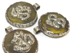 1 Pendant - Tibetan honey copal resin Om mantra pendant with reverse flower design filigree - PM292H