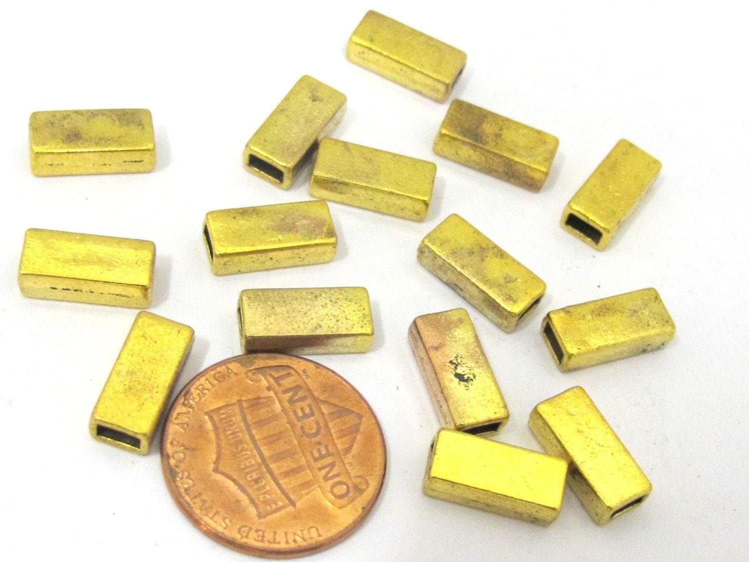 8 Beads - Rectangle bar shape Gold tone metal tube beads - BD847