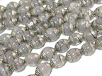 4 Beads - Tibetan antiqued silver color capped quartz gemstone beads from Nepal 9 - 10 mm x 11-12 mm - BD974Ax