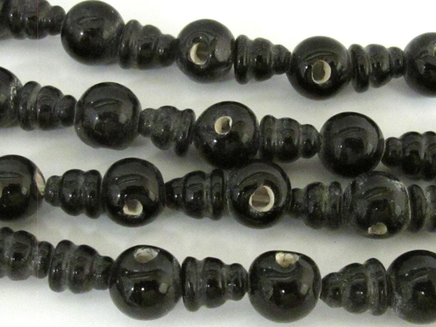 5 Guru Bead sets - 3 hole black color Glass Guru beads 11-12 mm with column Beads - GB026