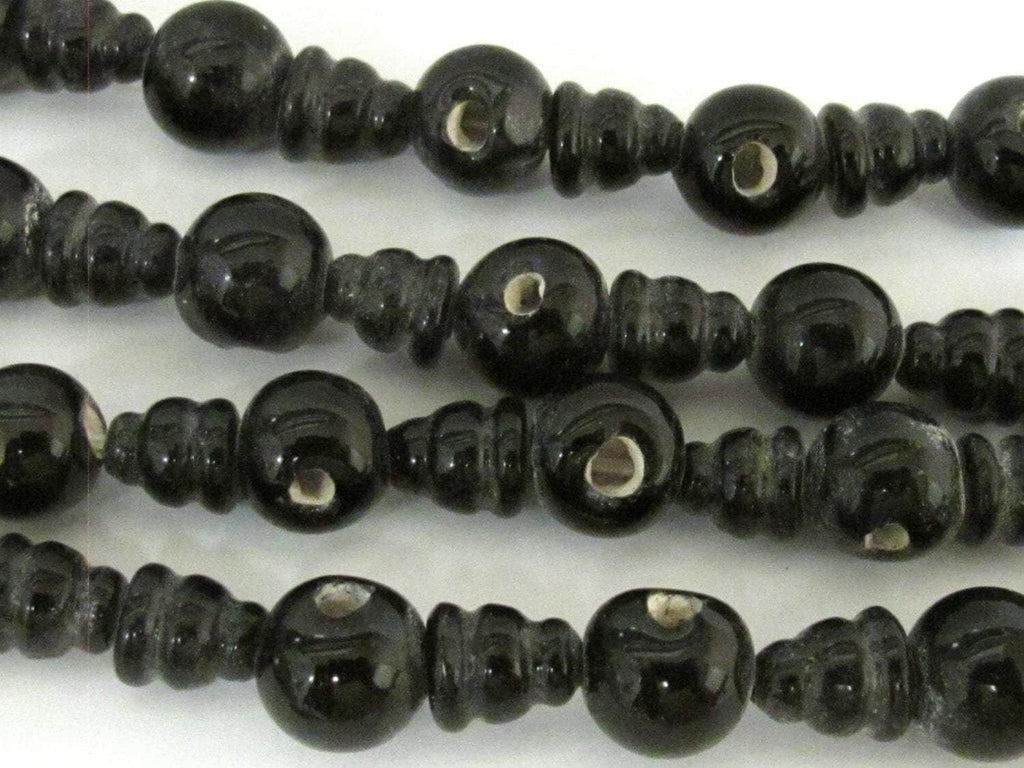 5 Guru Bead sets - 3 hole black color Glass Guru beads 11-12 mm with column Beads - GB026