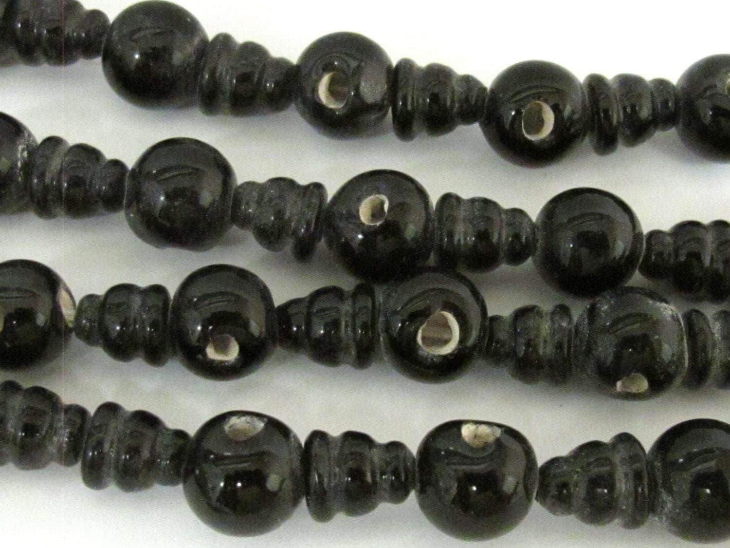 5 Guru Bead sets - 3 hole black color Glass Guru beads 11-12 mm with column Beads - GB026
