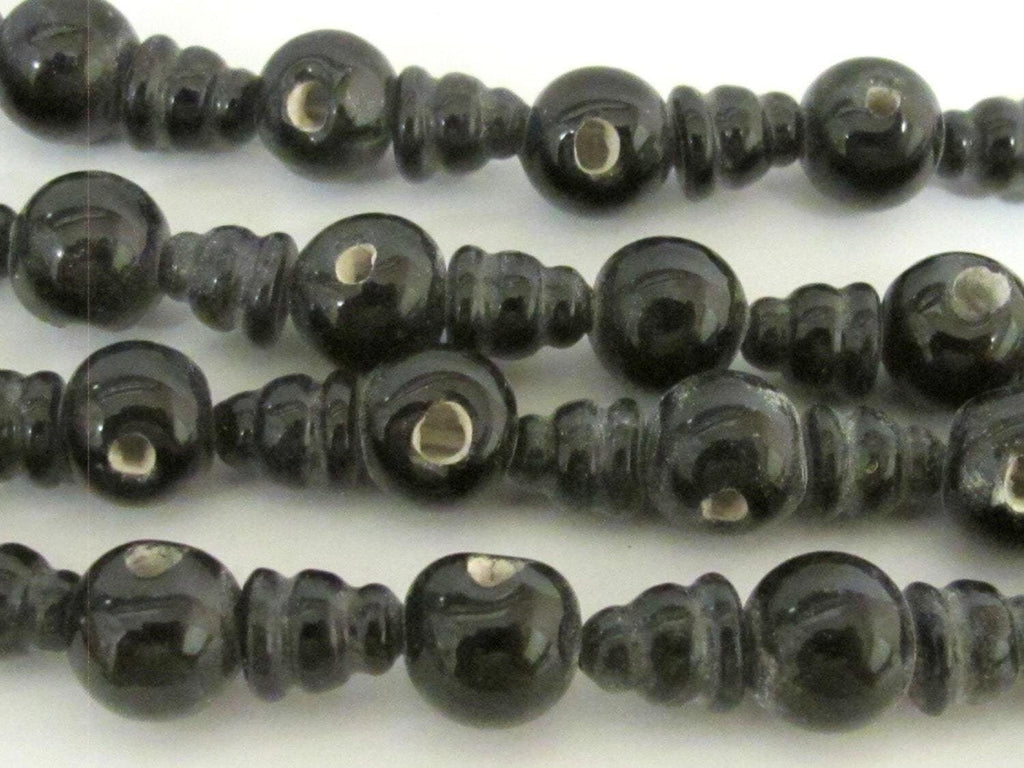 5 Guru Bead sets - 3 hole black color Glass Guru beads 11-12 mm with column Beads - GB026