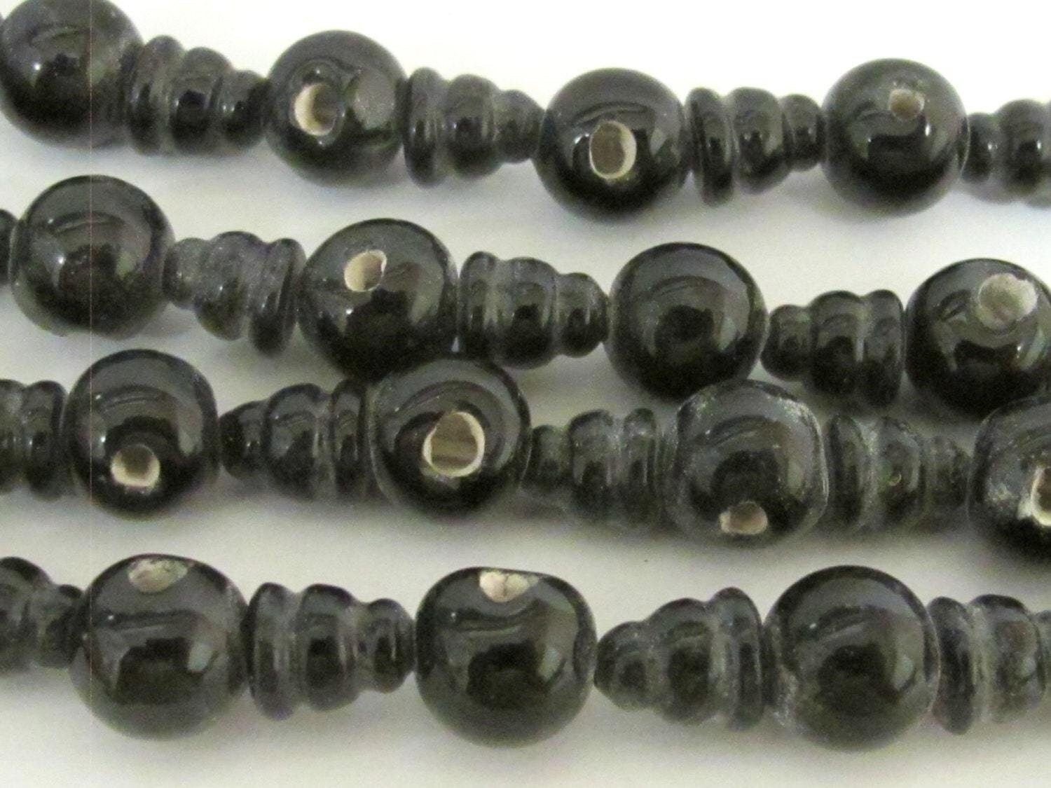 5 Guru Bead sets - 3 hole black color Glass Guru beads 11-12 mm with column Beads - GB026