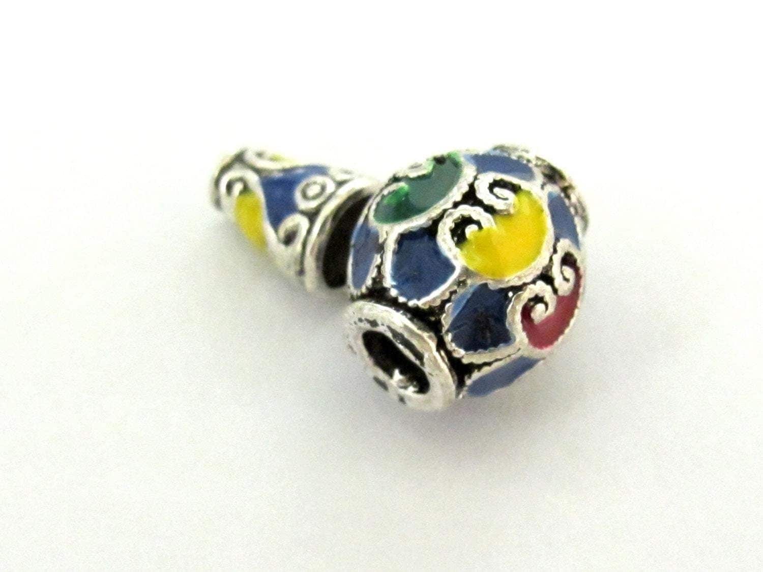 1 Guru bead set - Beautiful enamel inlaid heart design 14 mm size 3 hole Guru Bead with column bead - GB023