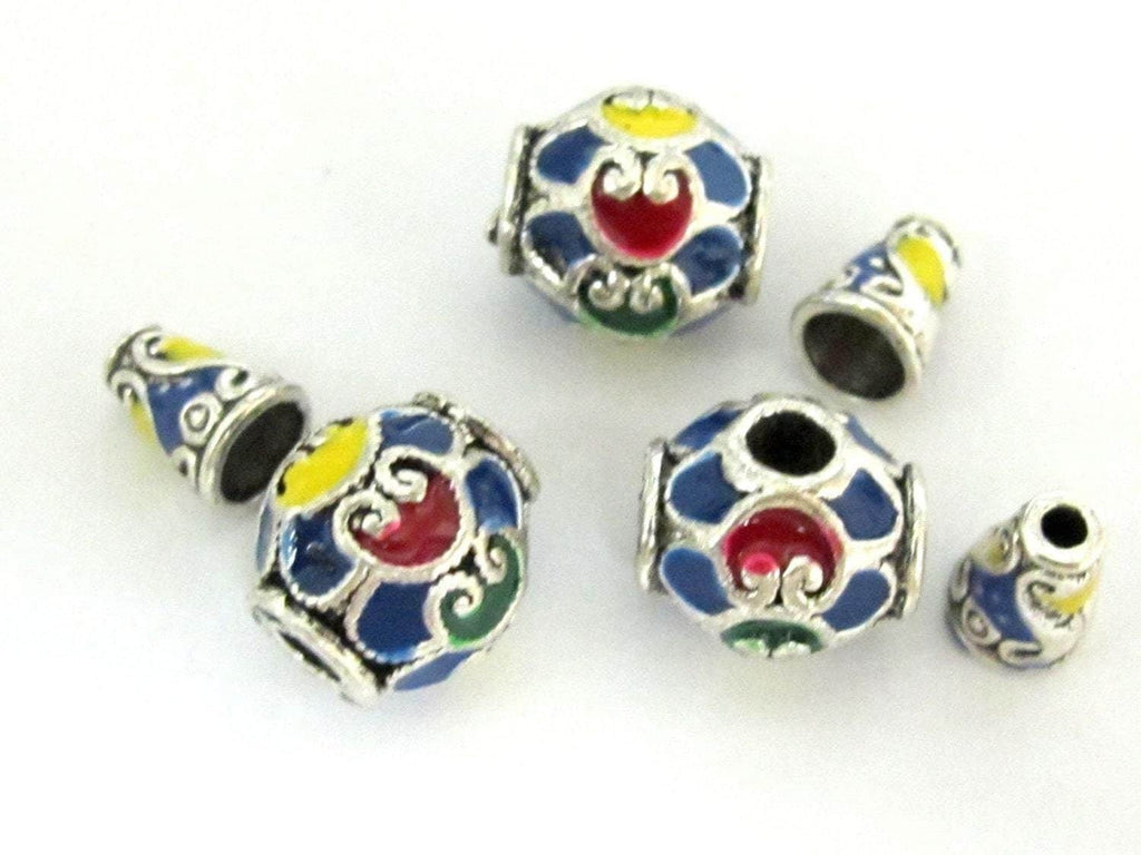 1 Guru bead set - Beautiful enamel inlaid heart design 14 mm size 3 hole Guru Bead with column bead - GB023