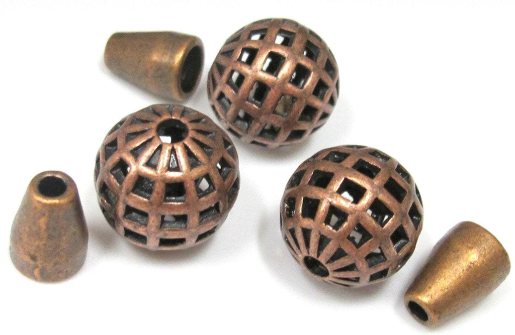 3 set - Tibetan copper tone 2 hole cut net design Guru bead 15 mm size with cone column bead - GB022