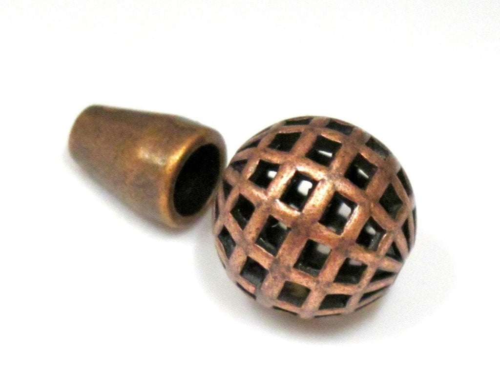 3 set - Tibetan copper tone 2 hole cut net design Guru bead 15 mm size with cone column bead - GB022