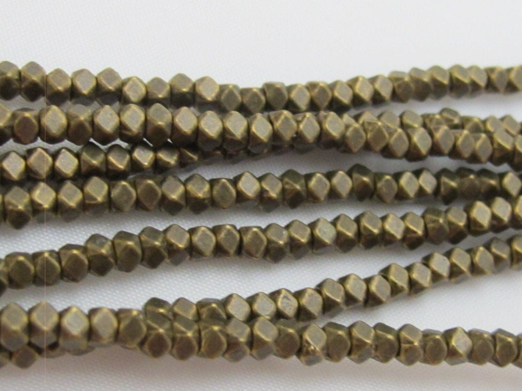 SALE - 1 Full Strand - Small size 3 mm brass tone plated cube metal beads - BD418