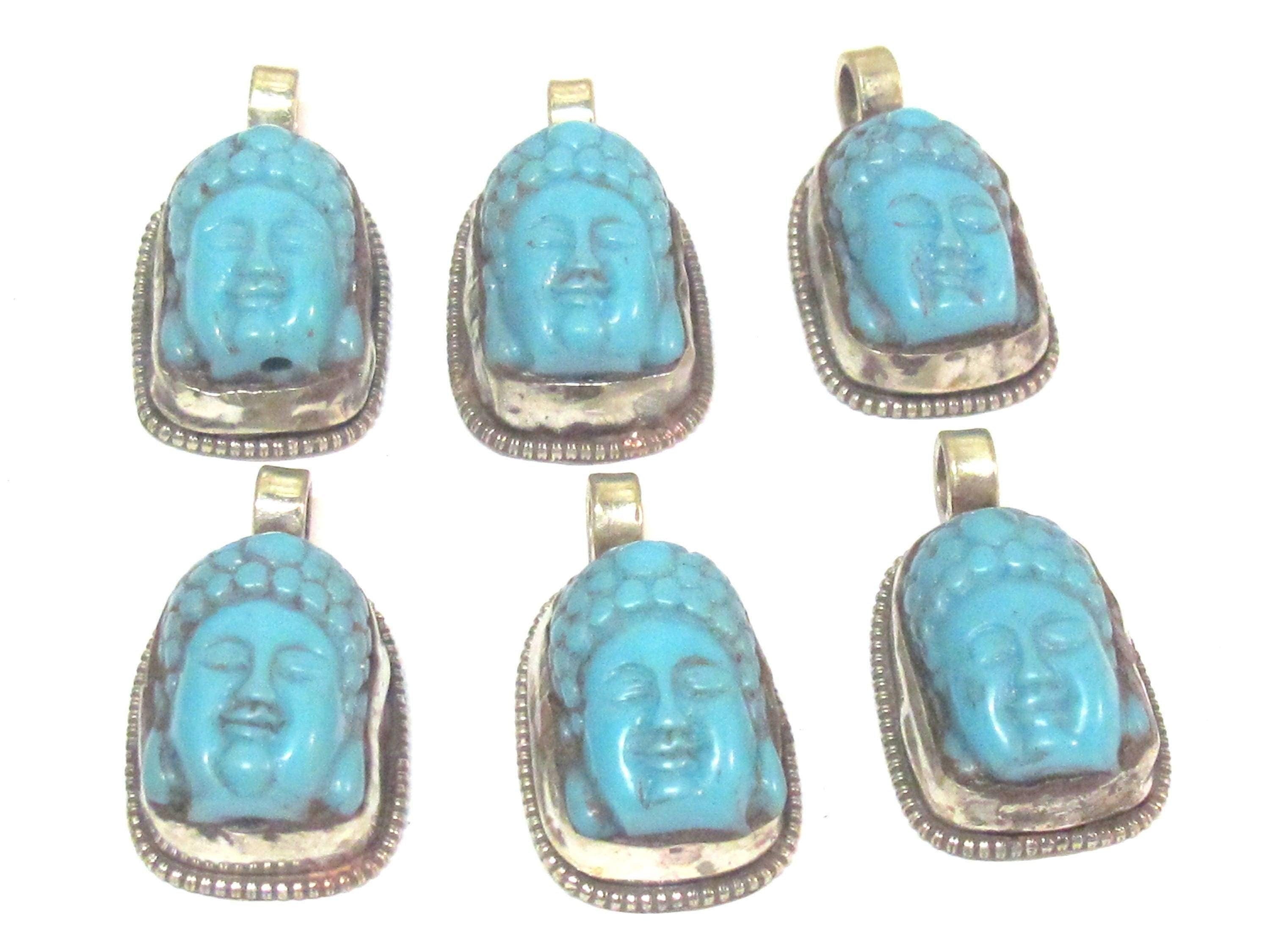 1 pendant -Tibetan Buddha pendant Small size Tibetan Nepal Buddha resin charm pendant with floral carving on other side-- PM590