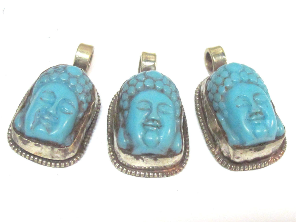 1 pendant -Tibetan Buddha pendant Small size Tibetan Nepal Buddha resin charm pendant with floral carving on other side-- PM590