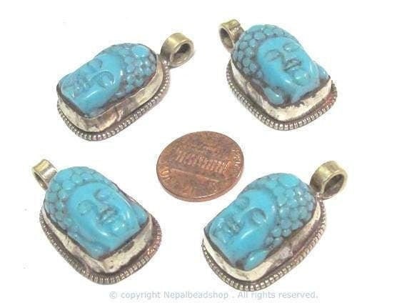1 pendant -Tibetan Buddha pendant Small size Tibetan Nepal Buddha resin charm pendant with floral carving on other side-- PM590