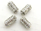 4 BEADS - Tibetan om mantra ashtamangala symbols scroll shape silver tone metal beads 15 mm x 7 mm - BD788