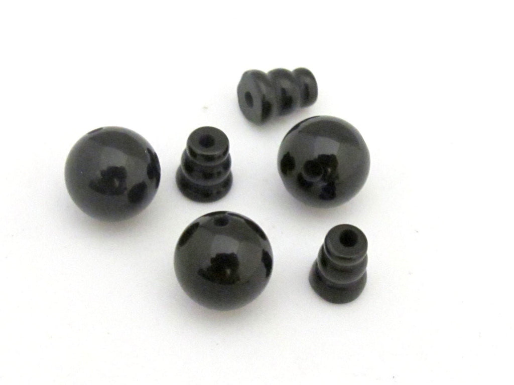 1 Guru Bead set - 3 hole black agate gemstone Guru column Bead set 10 mm size - GB013