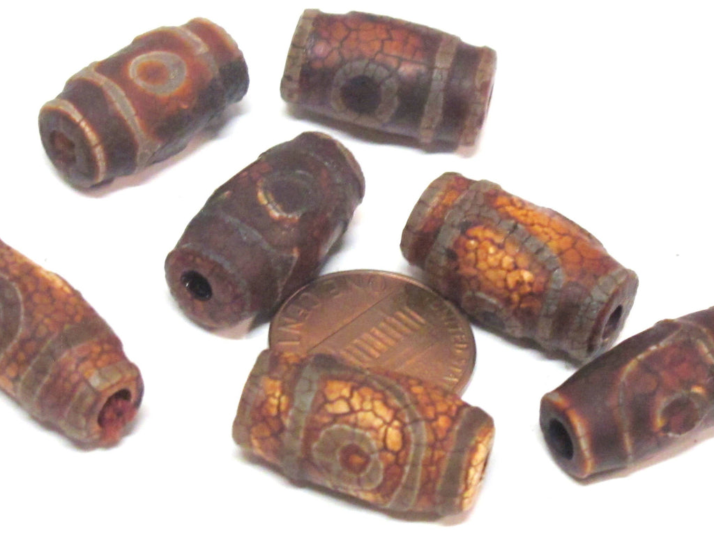 1 Bead - Thick Tibetan etched agate dzi rustic design beads - GM415B