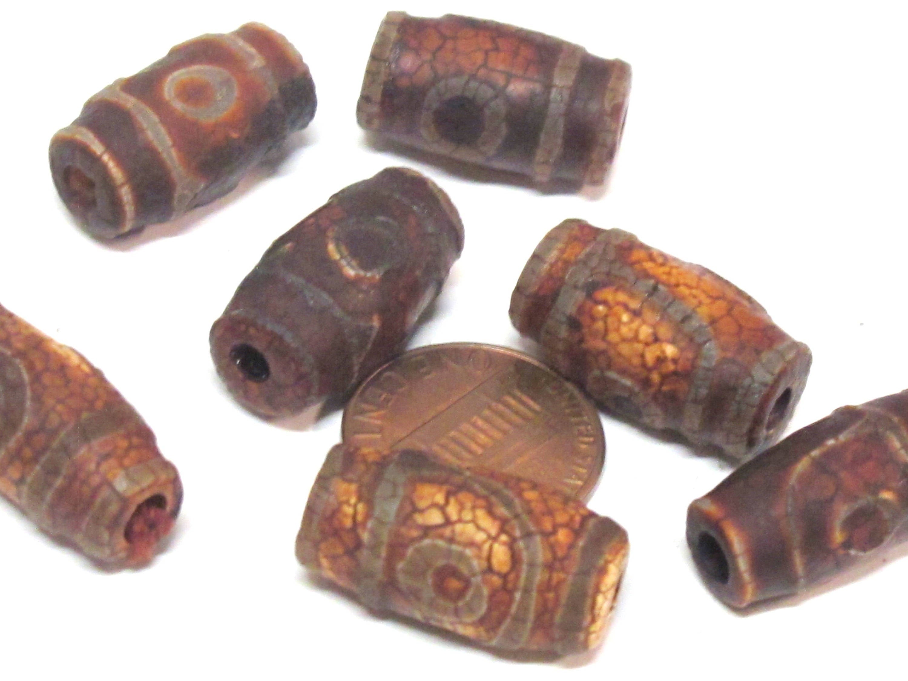 1 Bead - Thick Tibetan etched agate dzi rustic design beads - GM415B