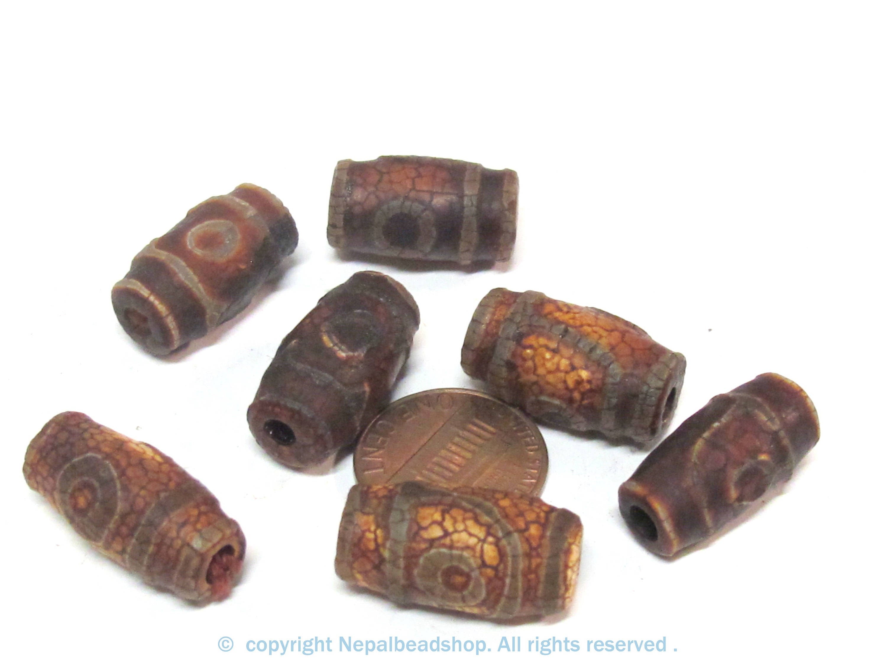 1 Bead - Thick Tibetan etched agate dzi rustic design beads - GM415B