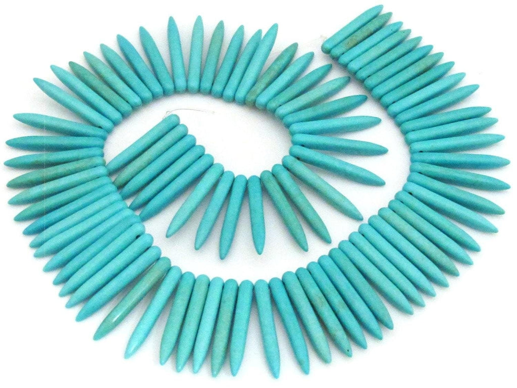 10 BEADS - Turquoise blue magnesite gemstone spike stick beads 35 mm x 5 mm - GM327