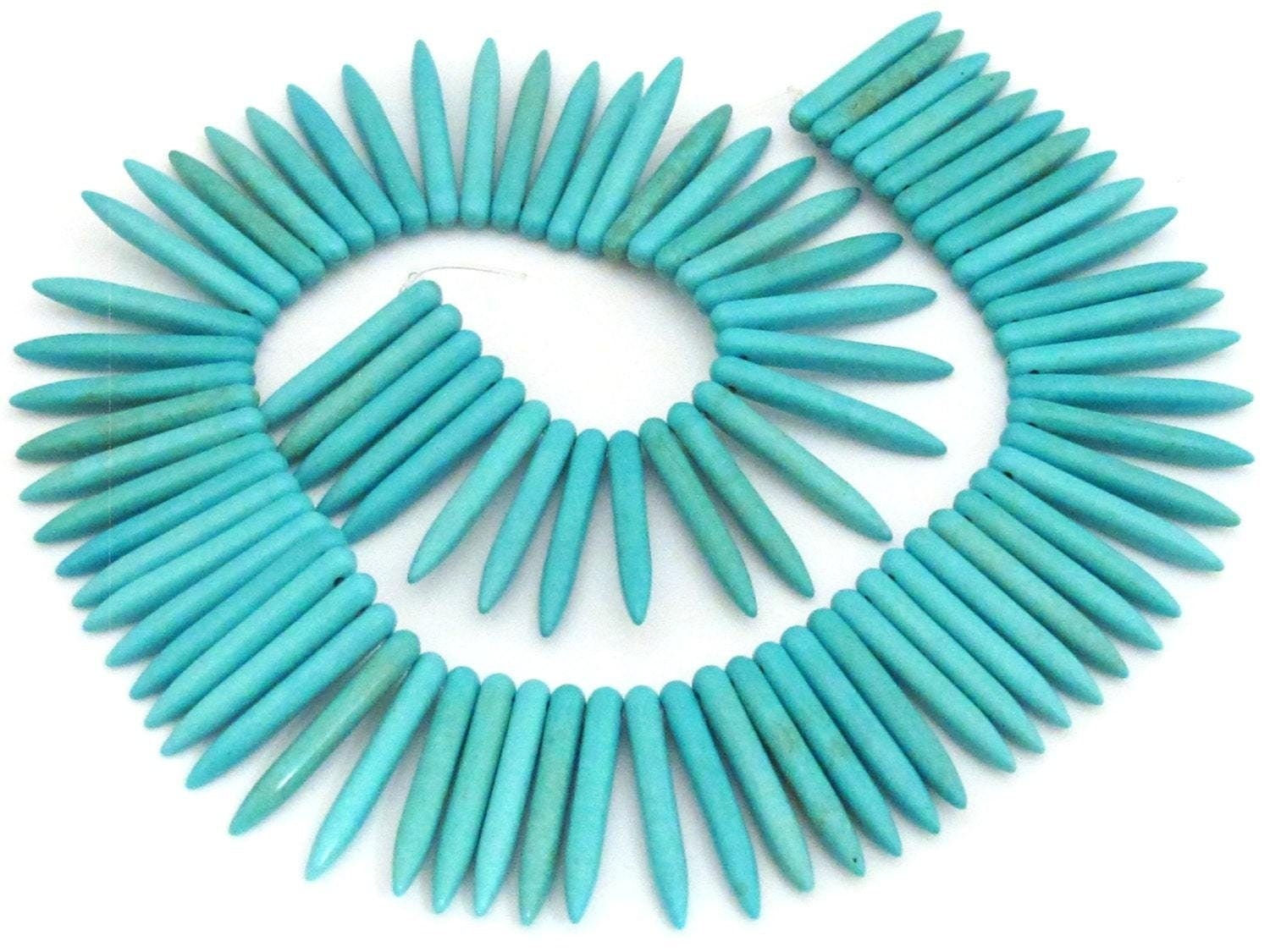 10 BEADS - Turquoise blue magnesite gemstone spike stick beads 35 mm x 5 mm - GM327