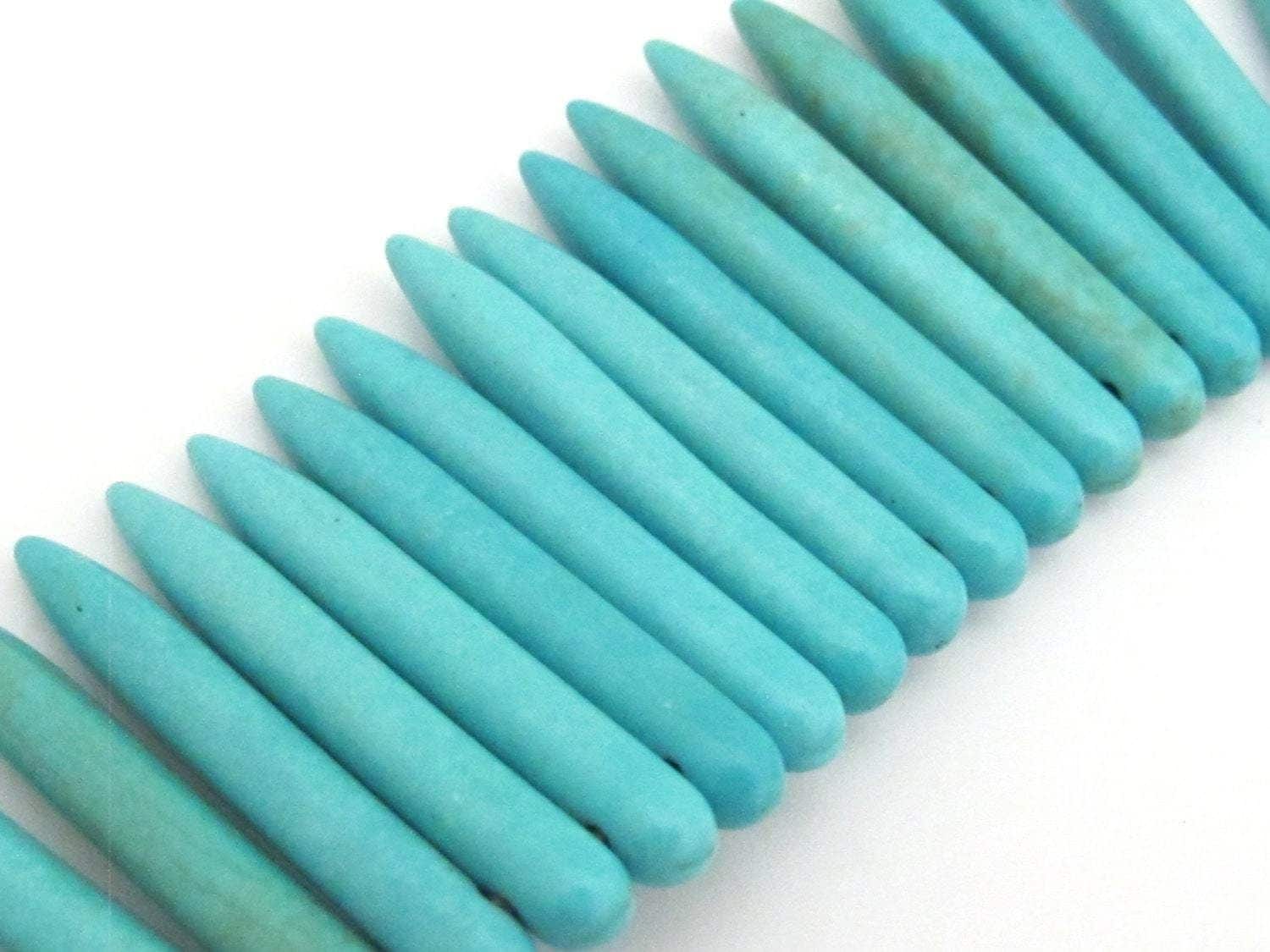 10 BEADS - Turquoise blue magnesite gemstone spike stick beads 35 mm x 5 mm - GM327