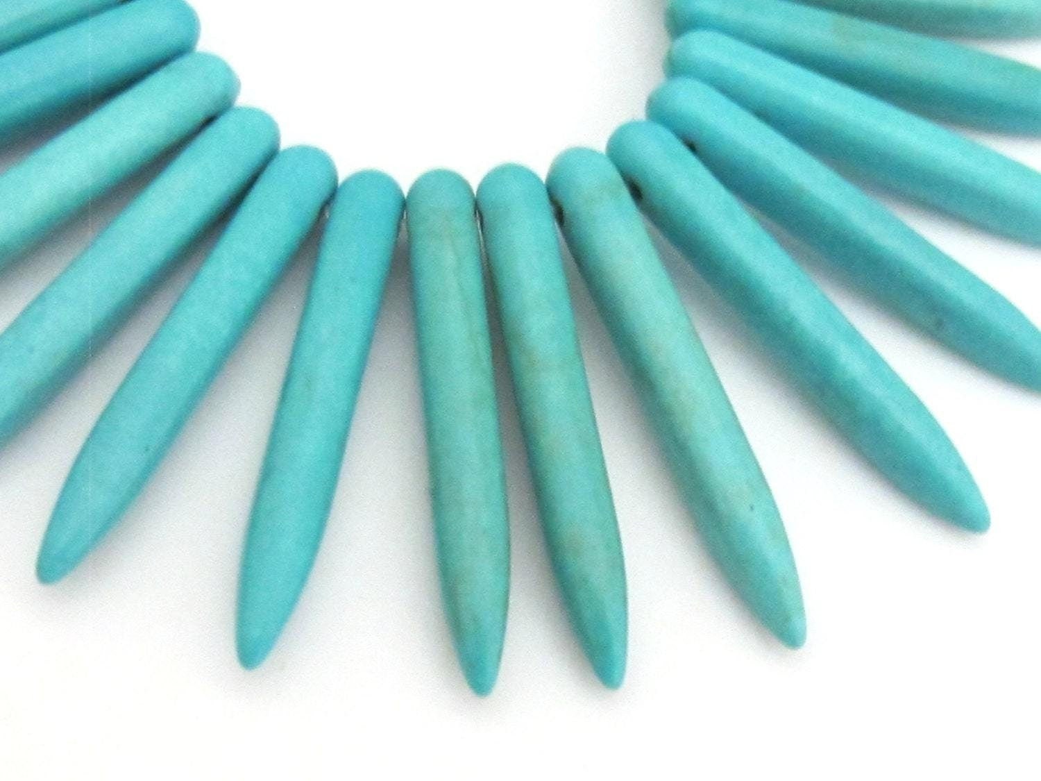 10 BEADS - Turquoise blue magnesite gemstone spike stick beads 35 mm x 5 mm - GM327