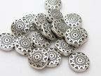 4 beads - Round disc shape silver color dual sided sun chakra design beads - BD413