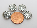 4 beads - Round disc shape silver color dual sided sun chakra design beads - BD413