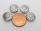 4 beads - Round disc shape silver color dual sided sun chakra design beads - BD413