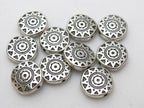 4 beads - Round disc shape silver color dual sided sun chakra design beads - BD413