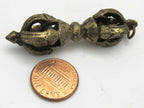 Long heavy Tibetan dorje solid brass pendant antiqued finish from Nepal - CP064