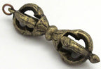 Long heavy Tibetan dorje solid brass pendant antiqued finish from Nepal - CP064