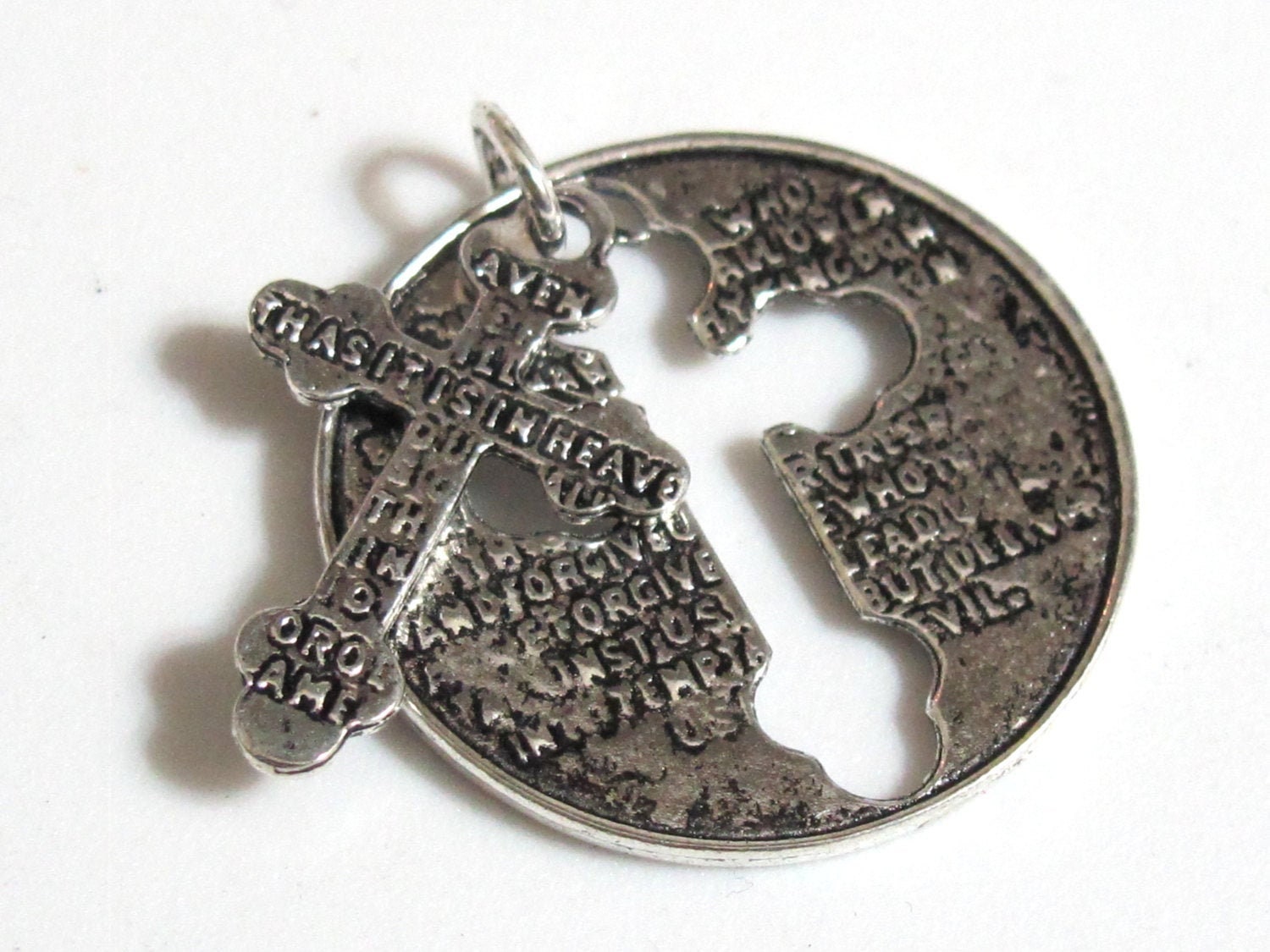 2 pieces - Lords Prayer antiqued silver tone cross charm pendant - BD567