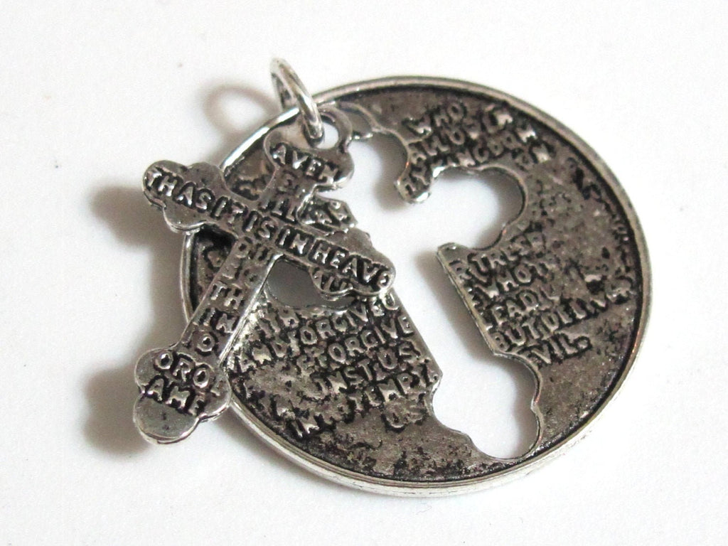 2 pieces - Lords Prayer antiqued silver tone cross charm pendant - BD567