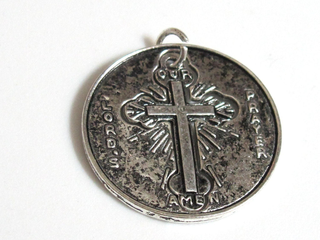 2 pieces - Lords Prayer antiqued silver tone cross charm pendant - BD567