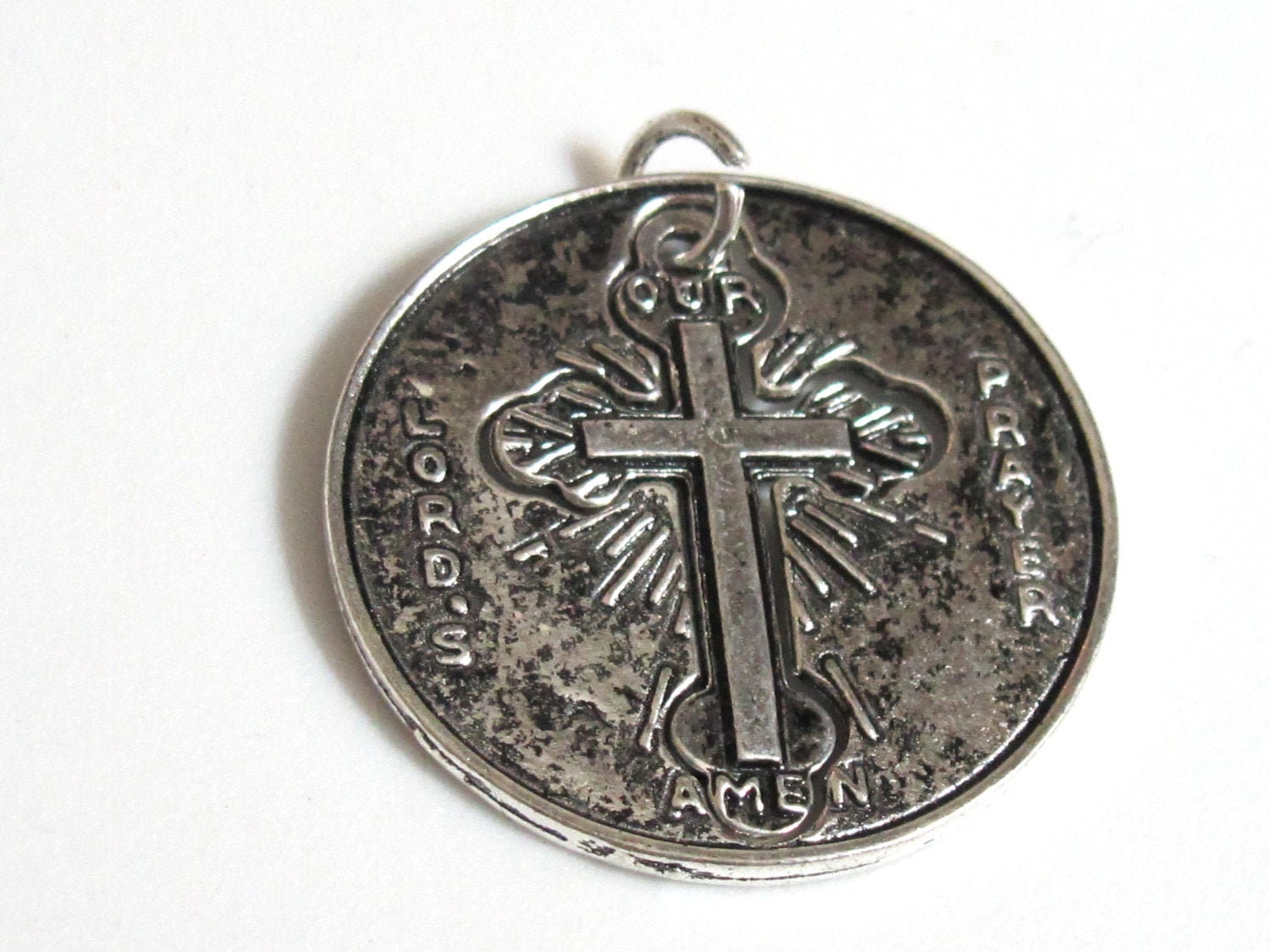 2 pieces - Lords Prayer antiqued silver tone cross charm pendant - BD567