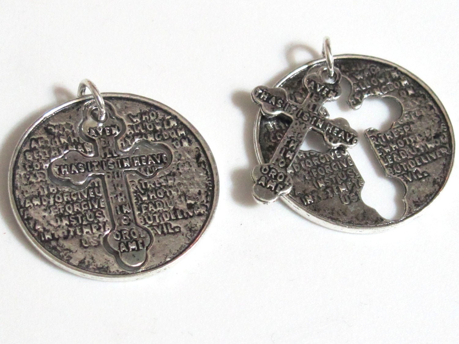 2 pieces - Lords Prayer antiqued silver tone cross charm pendant - BD567
