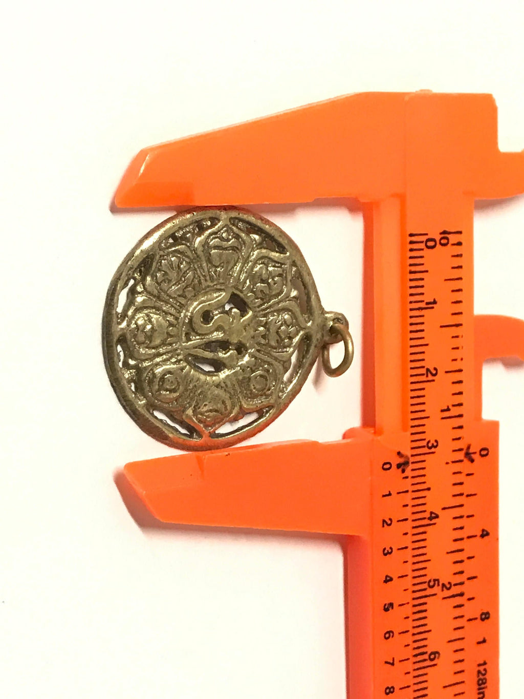 Medium Tibetan brass lotus flower ashtamangala auspicious symbols Om pendant - CP126