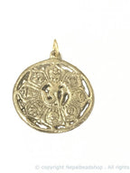 Medium Tibetan brass lotus flower ashtamangala auspicious symbols Om pendant - CP126