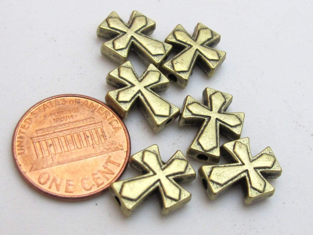Brass tone metal cross beads - 10 beads - BD433