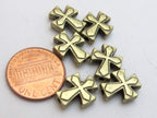 Brass tone metal cross beads - 10 beads - BD433
